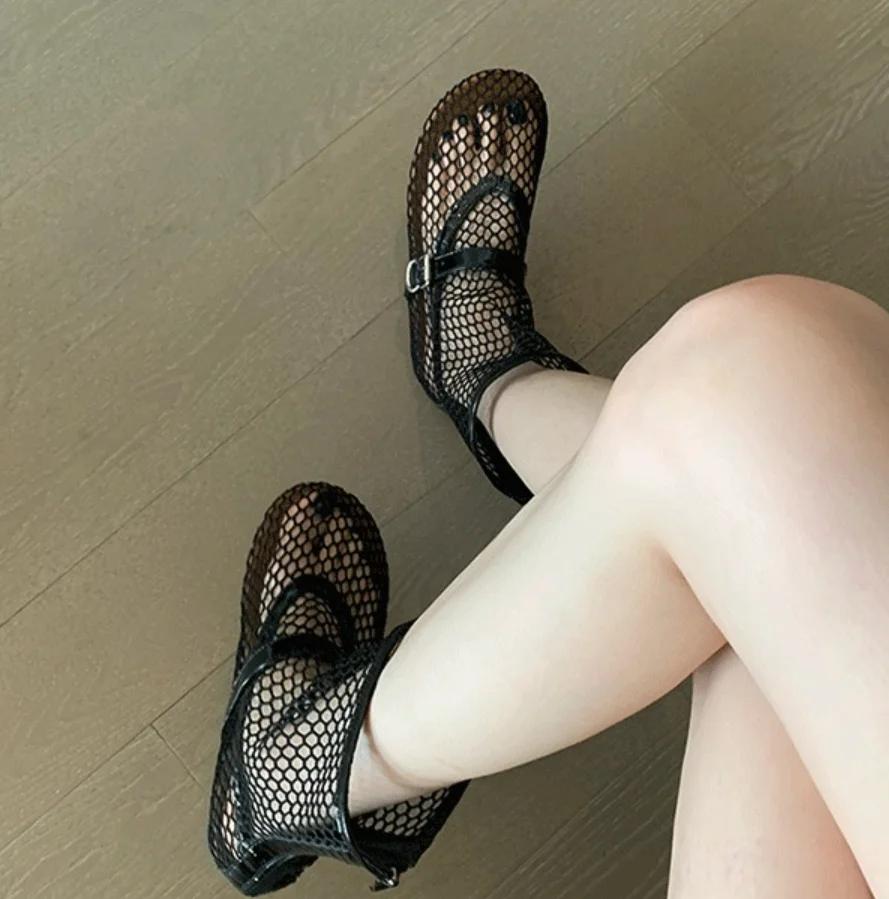 2025 Women's New Mesh Roman Boots Sexy Short Boots Women's 2024 New Black Single Shoes Sandals  sandalen