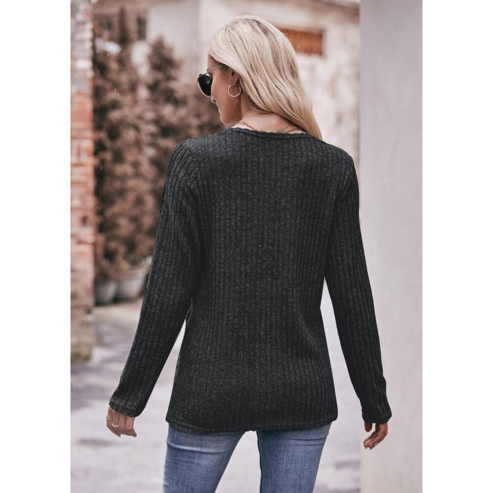 Women's Autumn Button Fashion Solid Color Long-sleeved T-shirt