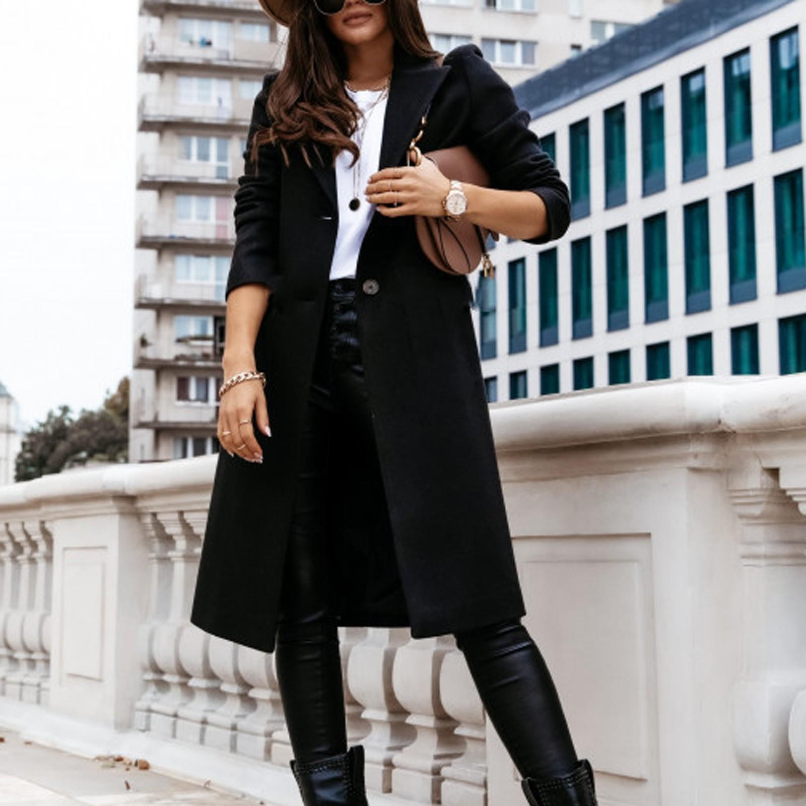 

Модный женский осенне-зимний короткий кардиган с длинным рукавом и открытой передней частью, однотонное длинное пальто XXXL чёрный