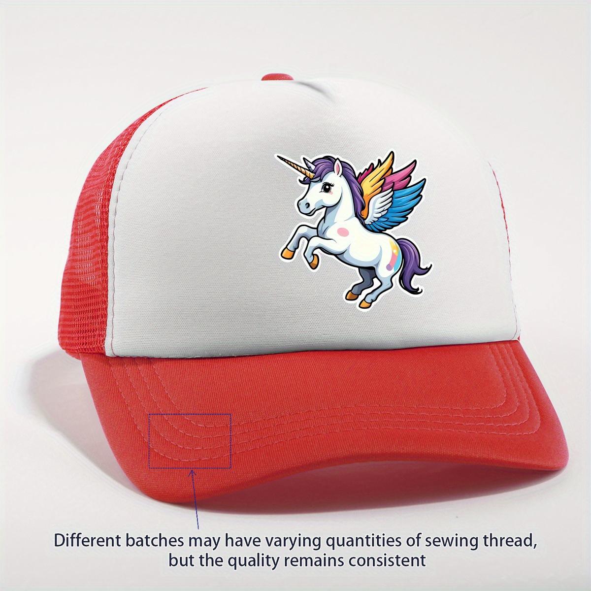 Winged Unicorn Flying Rainbow Pegasus Trucker Hat Pink White Mesh Adjustable Breathable Casual Baseball Cap One Size