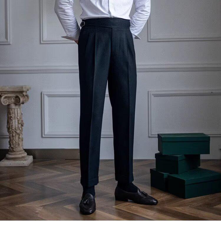 Herren Italienische Neapolitanische High-Waist Gerade Hose: Britischer Retro-Stil für Frühling & Herbst