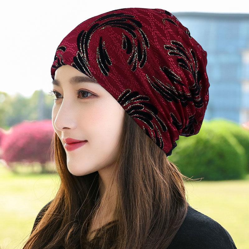Moon Hat Cotton Breathable Light Turban Cap Air Conditioning Cap Hat Female Spring and Fall Thin Section Lined Head Wrapping Cap