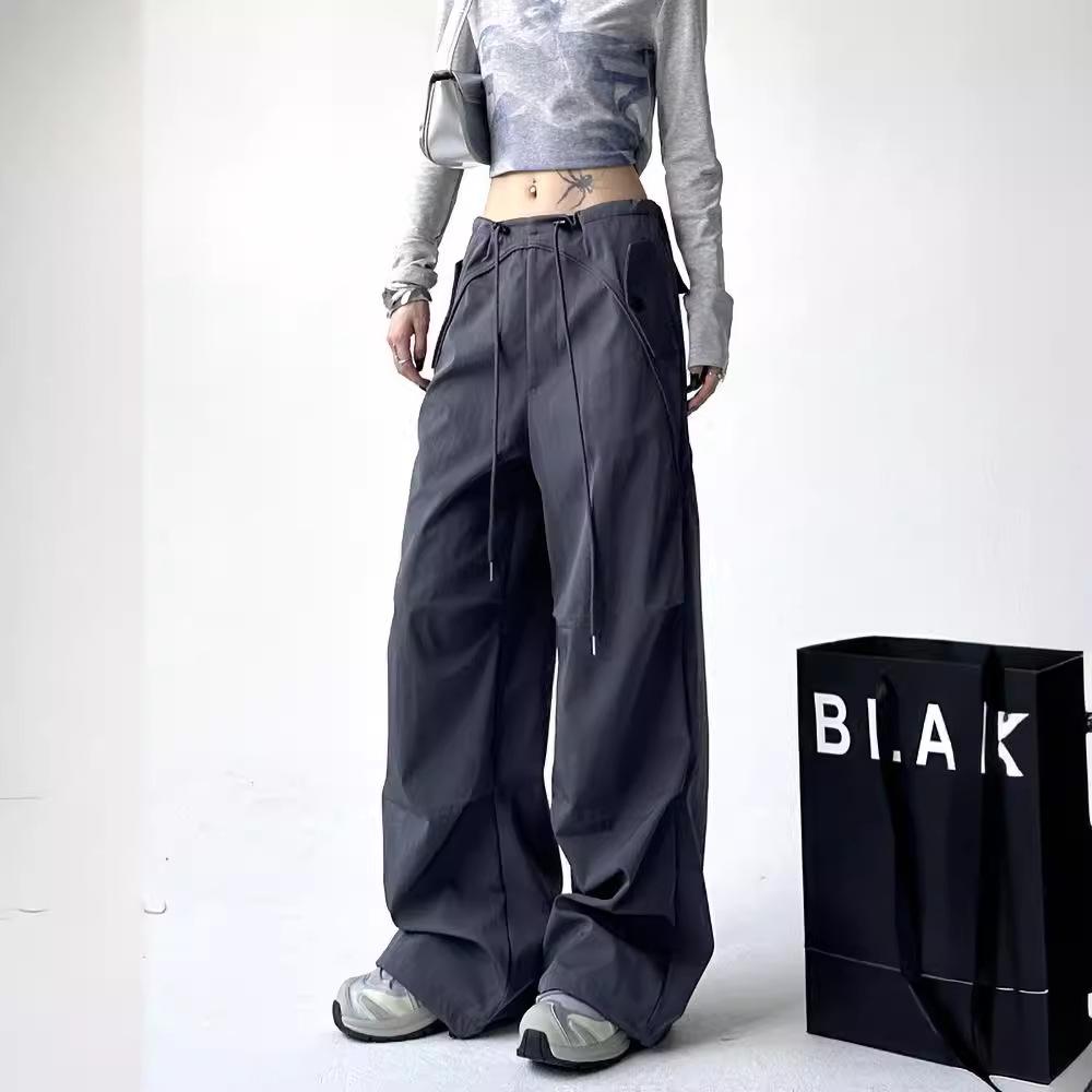 Spring & Autumn Women's Wide-Leg Pants: Elegant, Loose, Floor-Length Sports Trousers in American Style.