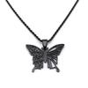 Gothic Black Butterfly Hollow Pendant Necklace for Women Men Stainless Steel Carving Flower Rose Insect Necklaces Jewelry N6121