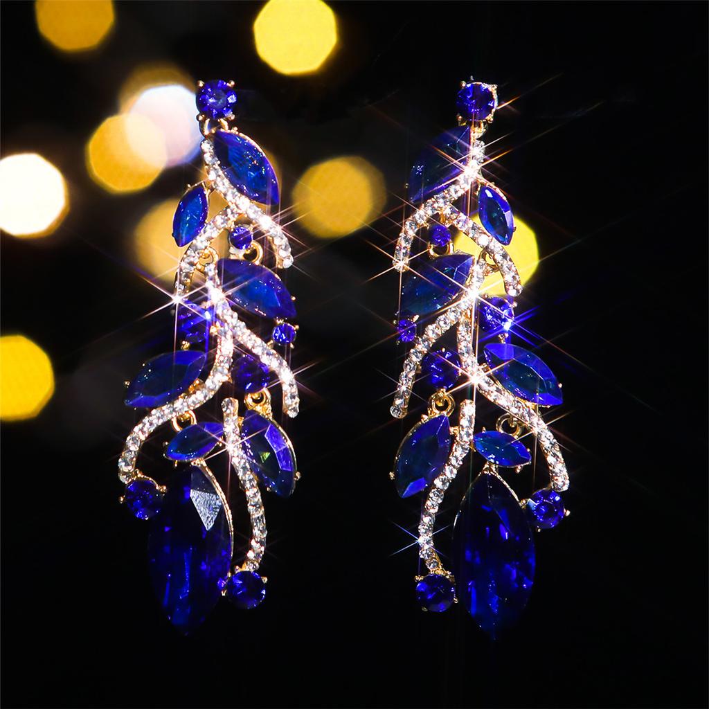 Color Shiny Glass Rhinestone Leaf Earrings Women's, Personalized Crystal Stud Earrings Earrings