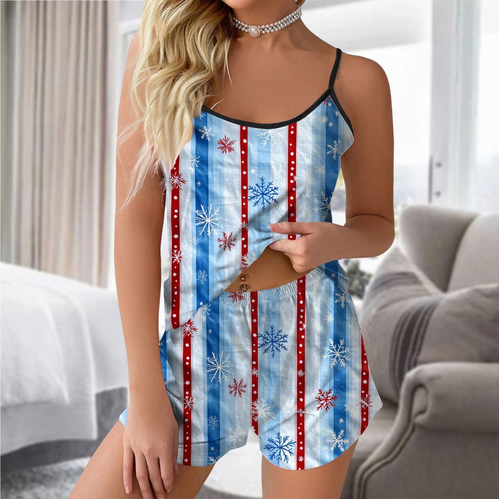 

Женский модный рождественский комплект с принтом без рукавов, топ, шорты и пижама L