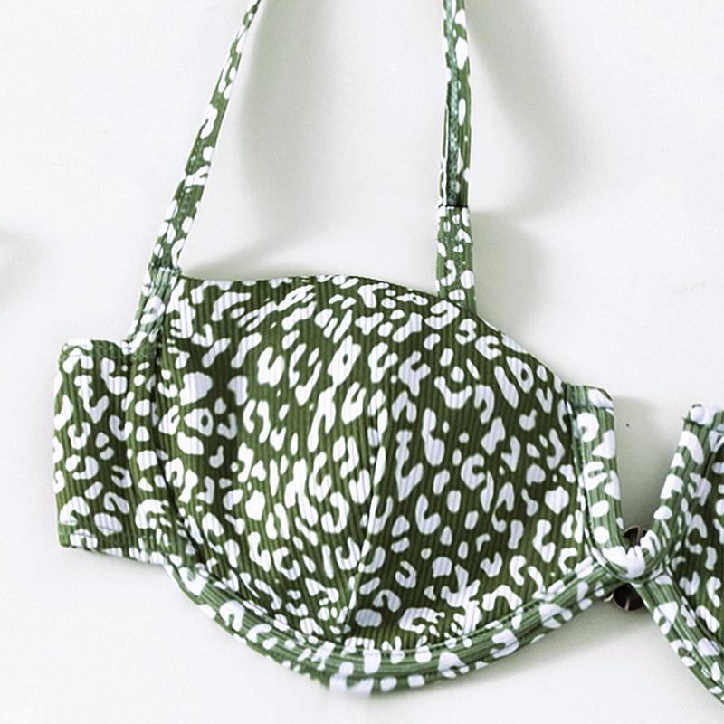 2025 Multicolor Leopard Mesh Skirted Swimsuit with Steel Underwire and Sexy Hollow Out, Three-Piece Bikini