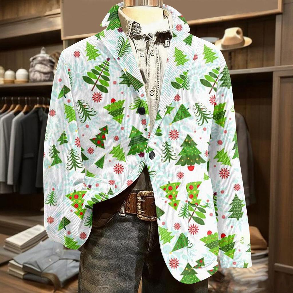 Men's Ugly Christmas Corduroy Warm Pocket Suit Jacket Cardigan Men's Casual Suit