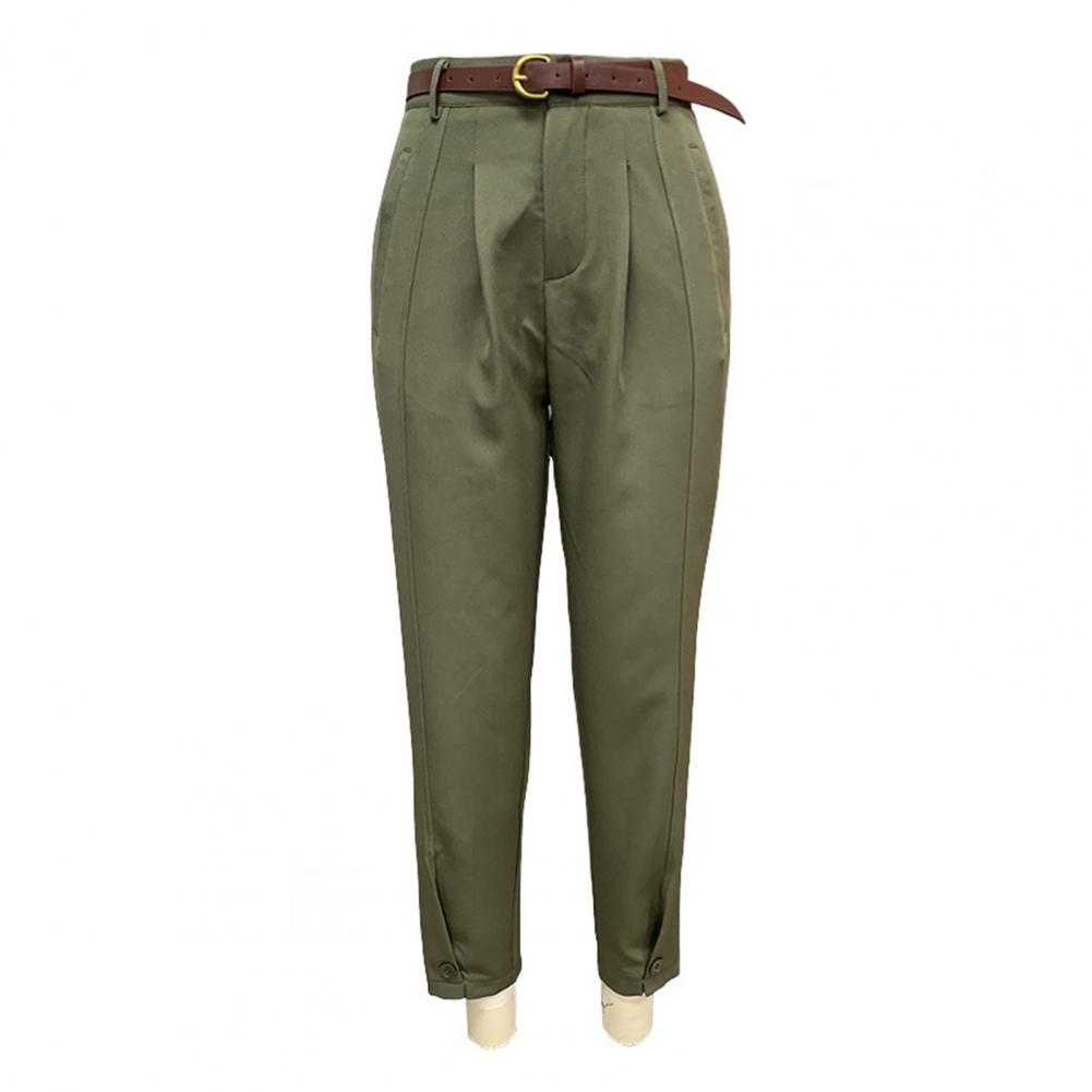 Women Suit Pants High Waist Buttons Zipper Fly Loose-Fit Solid Color Trousers with Pockets Commuting Style Long Pants