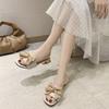Slides with Heel Open Toe Women's Slippers and Ladies Sandals Beige Bow Shoes Designer Luxury 2025 Unique Korea Style Vip 39