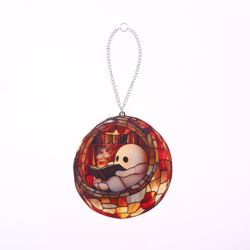 Colorful Shadow Window Suncatcher for Halloween Featuring Acrylic Ghost Reading Design