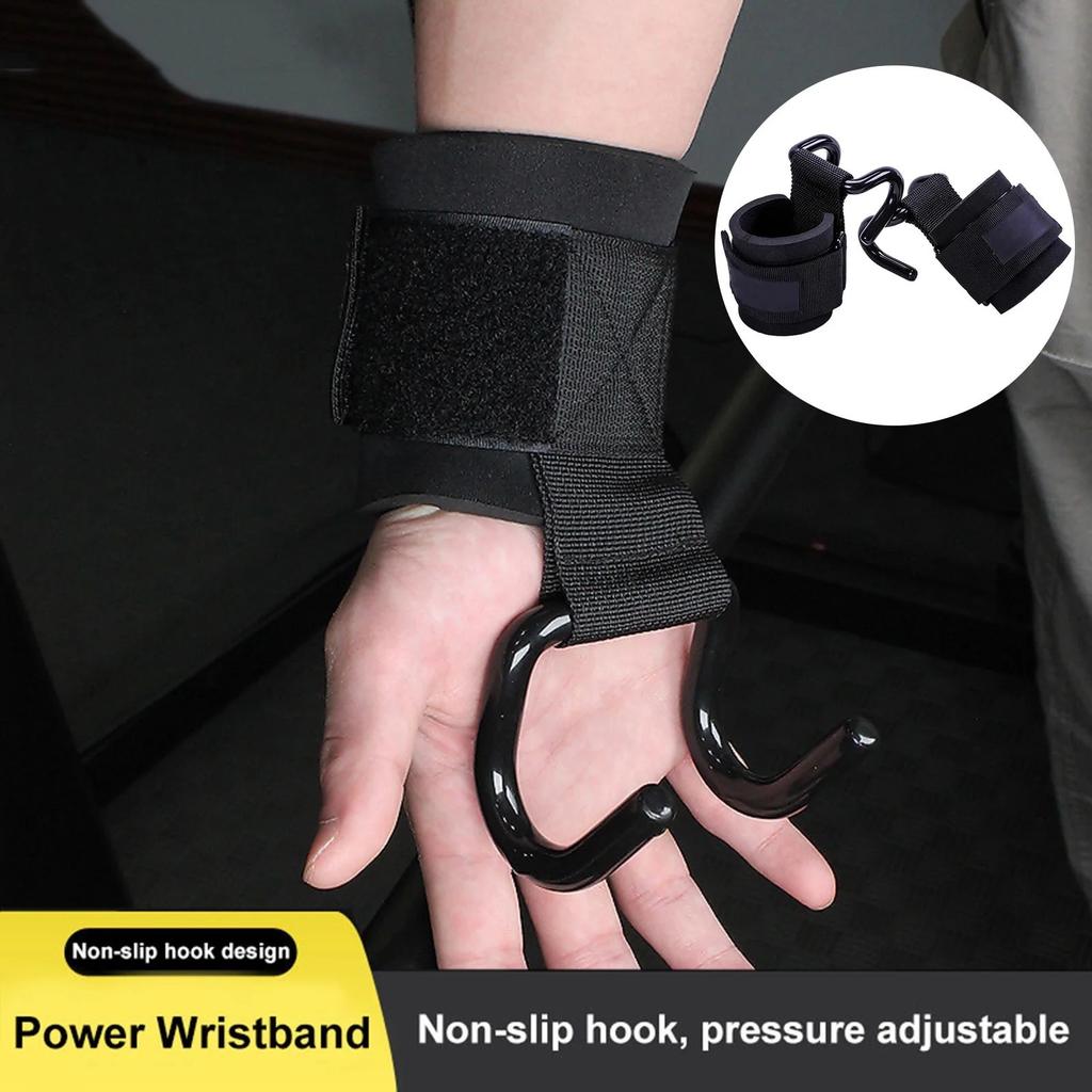 1 Pair Weight Lifting Hooks Heavy Duty High Strength Great Friction Anti-slip Fasten Tape Stainless Lifting Wrist Straps Power