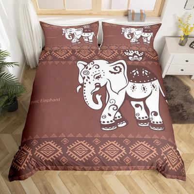 Funda Nórdica Étnica Tribal de Elefante Juego de Cama Estilo Exótico Funda de Colcha Flor Mandala Boho Paisley Poliéster Funda de Edredón