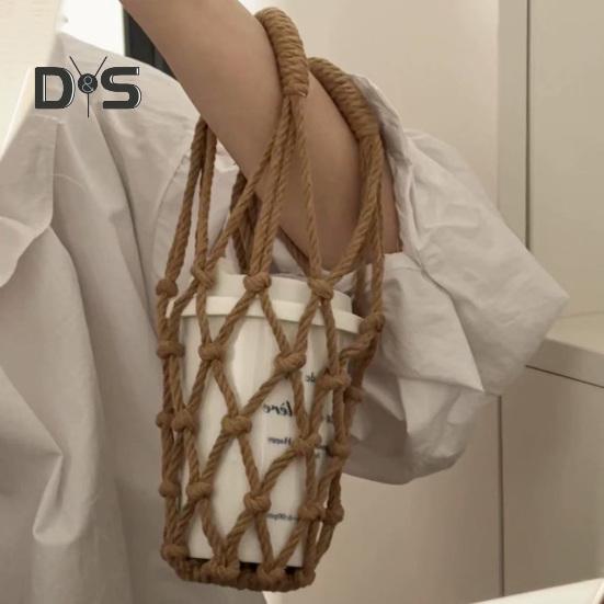 Handwoven Cup Sling Bag Hand Knitted Reusable Coffee Cup Holder Tea Cold Brew Carrier Decorative Water Cup Covers