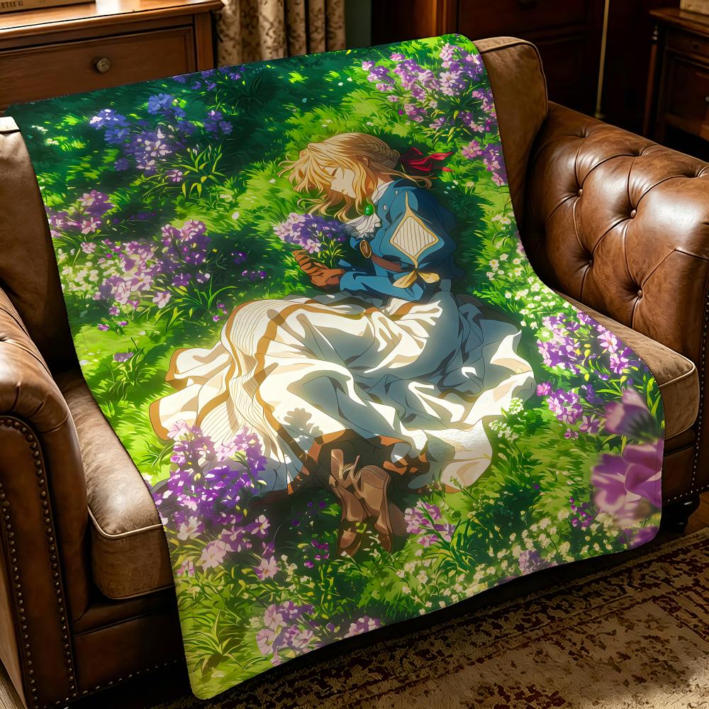 Anime V-Violet Evergarden-n Throw Thick Comfort Flannel Quilt, Multi-scene Use Indoor Outdoor Daily Nap
