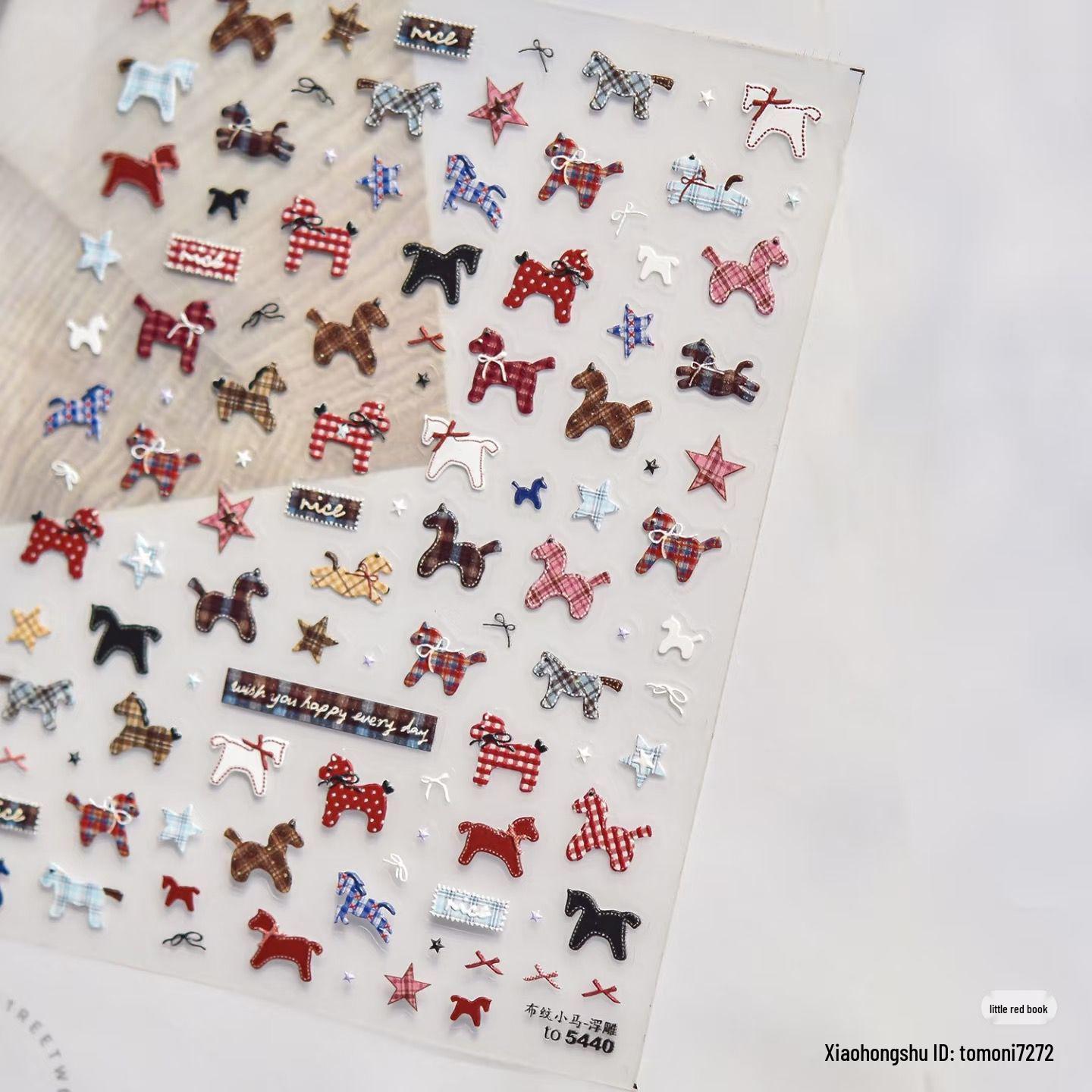 

3D Embossed Cute Horse Fabric Texture Nail Stickers - Fluffy White JC Design Fabric Texture Little Horse [1 Sheet]