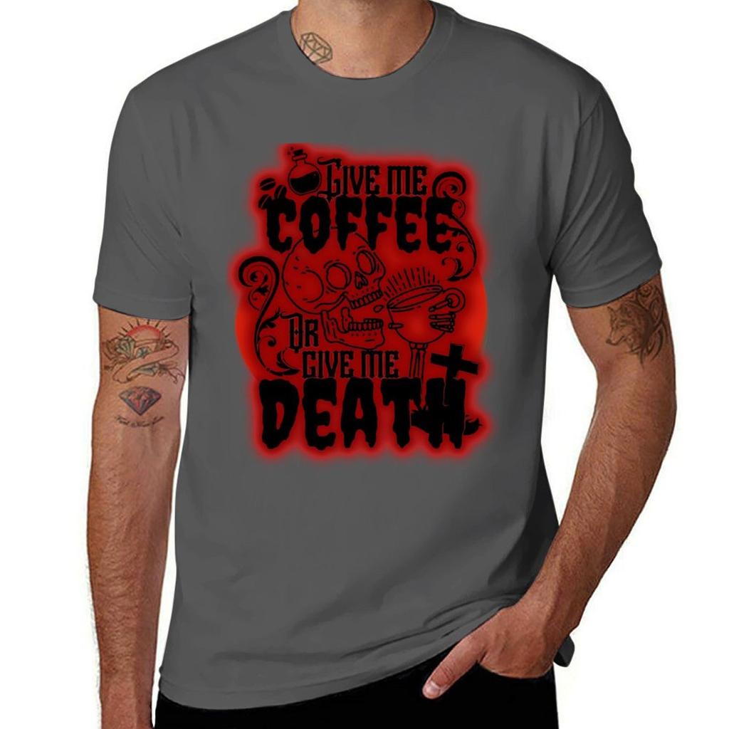 Give Me Coffee Or Give Me Death Red Glow Tshirt Outdoor Working Tshirt