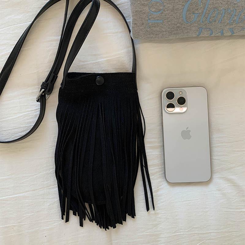 Niche Retro Fringed Mobile Phone Bag Women's 2025 New Suede Fashion Going Out Messenger Bag Casual Shoulder Bag