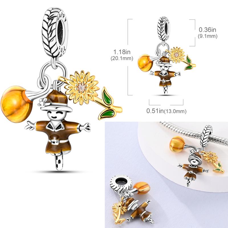 Copper Sunshine Golden Sunflowers Charms Beads Eternal Love Heart Dangle Fit Original Bangle Bracelets Diy Jewelry