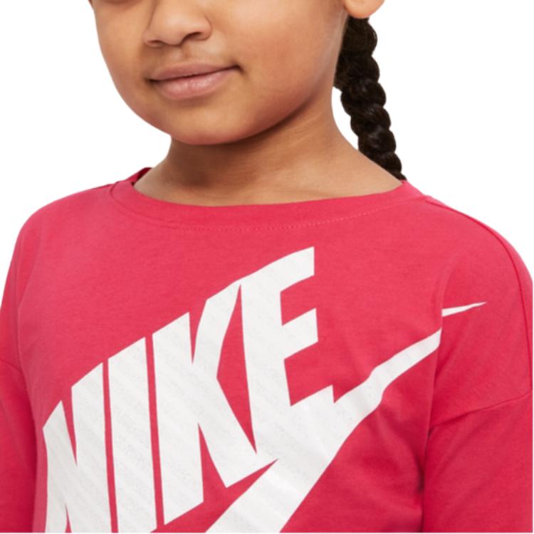Nike Letter Logo Print Round Neck Short Sleeve T-Shirt Kids Tops Light-Grass-Pink HA4984-601