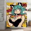 Żywa Zasłona Prysznicowa w Stylu Pop-Art z Dziewczyną Anime i Pałeczkami Wysokiej Jakości Nadruk do Wystroju Łazienki