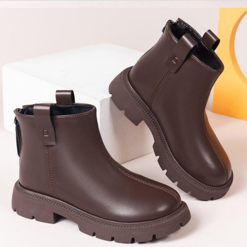 

Модне шкіряне дитяче взуття для дівчаток і хлопчиків, британські черевички, модні м які дитячі короткі чоботи, зручні, протиковзкі, дитячі зимові чоботи, розмір 23-36 33 коричневий