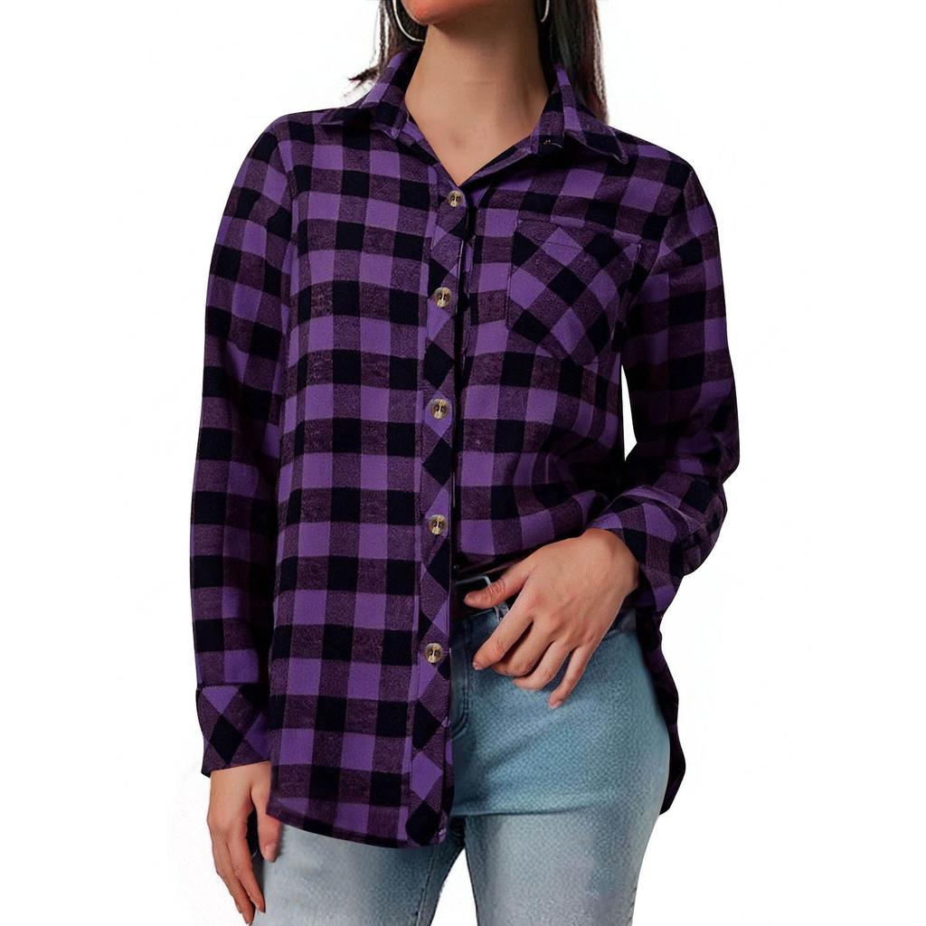 Women's Shirt Long Sleeve Buttons Up Jacke With Pocket