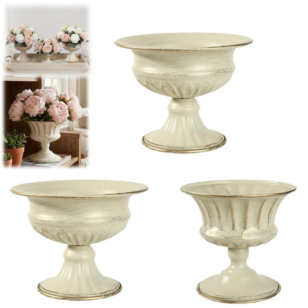 Vaso Fioriera in Metallo Vintage Bianco Multifunzione Vaso Decorativo Vaso Urna Fioriera Soggiorno