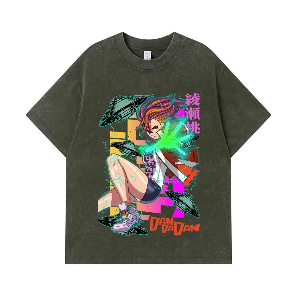 275 GSM Washed T-shirts 100% Cotton Dandadan V20 Momo Print Unisex Heavy Cotton T Shirt S