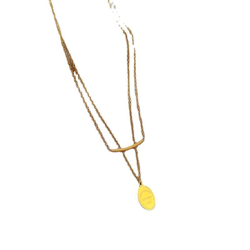 Double-Layer Disc Minimalist Furnace Real Gold Necklace Female Collarbone Chain With Jewelry