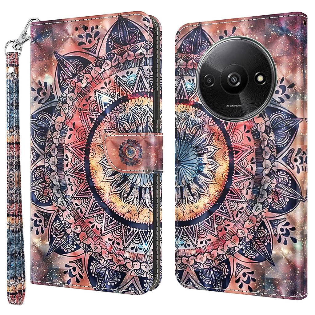 Pro Xiaomi Redmi A3/Poco C61 4G Pouzdro na telefon 3D Vzor Tisk Magnetická Spona Kožený Kryt Peněženky