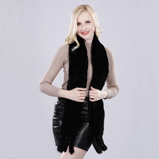 New Arrival Russian Women Real Rex Rabbit Fur Scarves Ladies Winter Natural Rex Rabbit Fur Scarves Knit Tassel Real Fur Shawls
