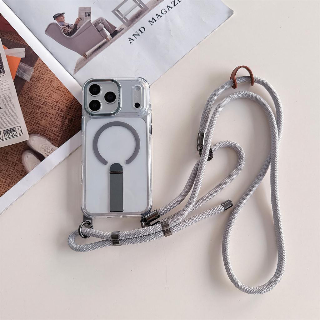 8.0mm Crossbody Strap Magnetic Case For iPhone 17 Pro Max 16 15 14 Clear Cover Metal Stand 4-Corners Protection Drop Resistant