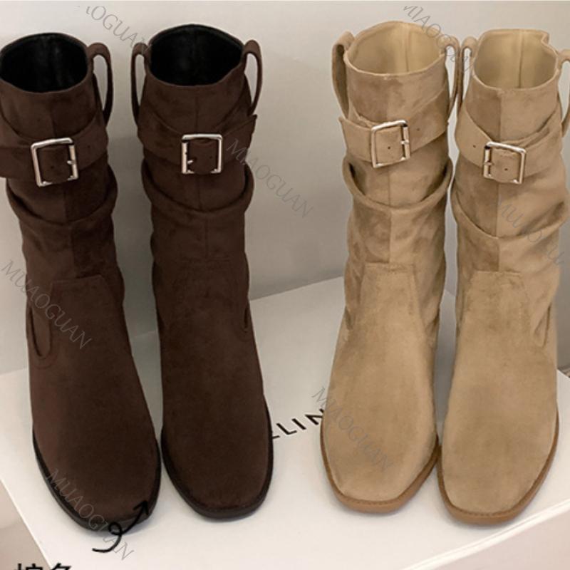 Vintage Fashion Western Cowboy Boots Autumn Winter New High Long Booties Platform Thick Heel Street versatile Shoes