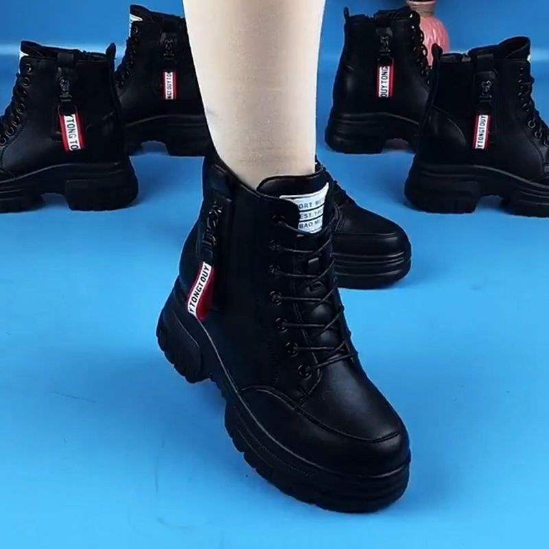 Martin boots women's platform soft leather 2025 new autumn and winter short boots women's versatile velvet thickened middle-aged mother shoes