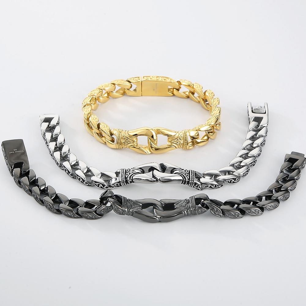 Bracelet Chaîne Maille Gourmet Vintage pour Homme Acier Inoxydable 316L Style Totem Rétro Bracelets Réglables Bijoux Homme Cadeaux
