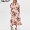 BITCED Plus Size Fashion Women Casual Floral Print V Neck Short Dress