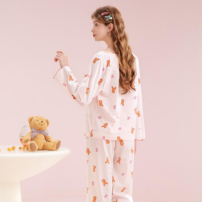 Fenteng 100% Cotton Sleepwear Spring Long-Sleeved Camisole Cartoon Home Suit for Girls