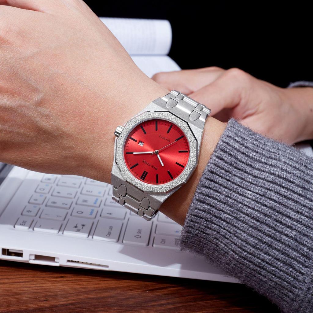 Fashion Men's Quartz Wristwatch - Frosted Stainless Steel Band, Multiple Color Dials, Casual & Business Watch