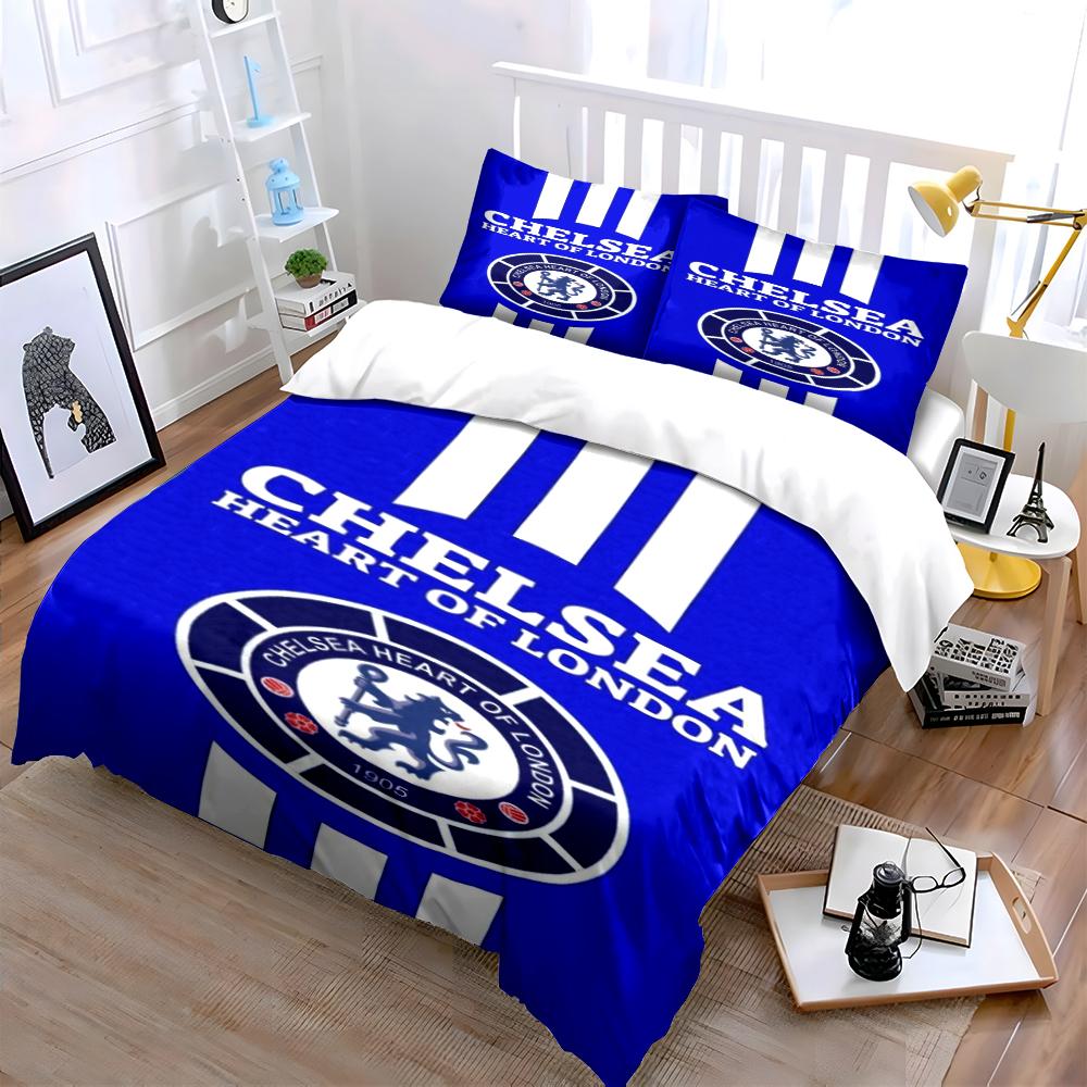Chelsea Football Club Set Biancheria da Letto Biancheria Copripiumino Set Copripiumino Federe Decorazione per la Casa (1 * Copripiumino 2 * Federe, senza piumino)