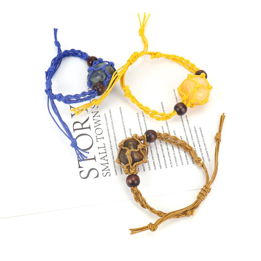 Hand-Woven Crystal Stone Mesh Pocket Bracelet Bracelet Adjustable Telescopic Mesh Pocket Net Holder B58