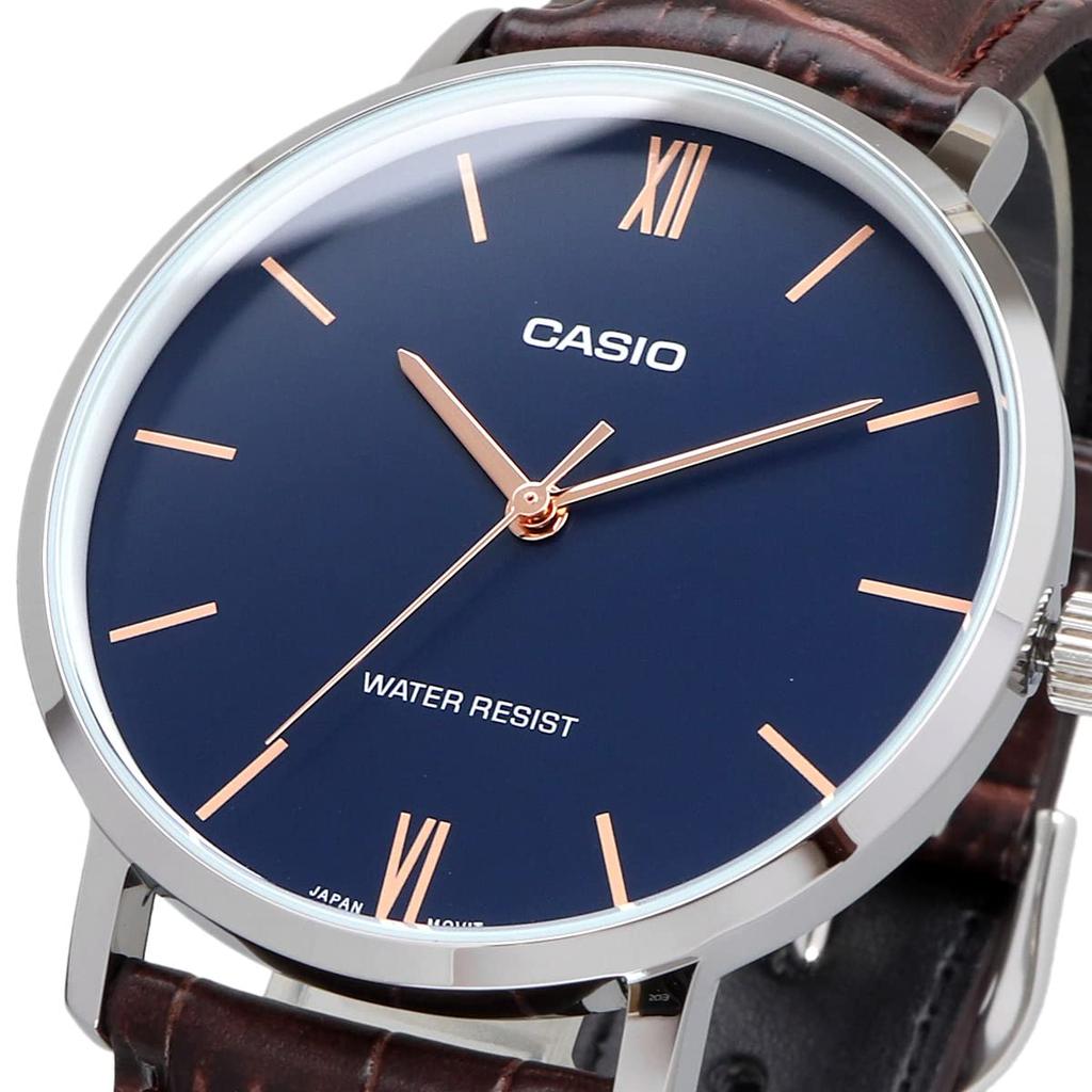 Casio Quarzuhr, Marineblau x Braunes Lederarmband, Overseas-Modell [Casio], Herren, MTP-VT01L-2B [Artikel]