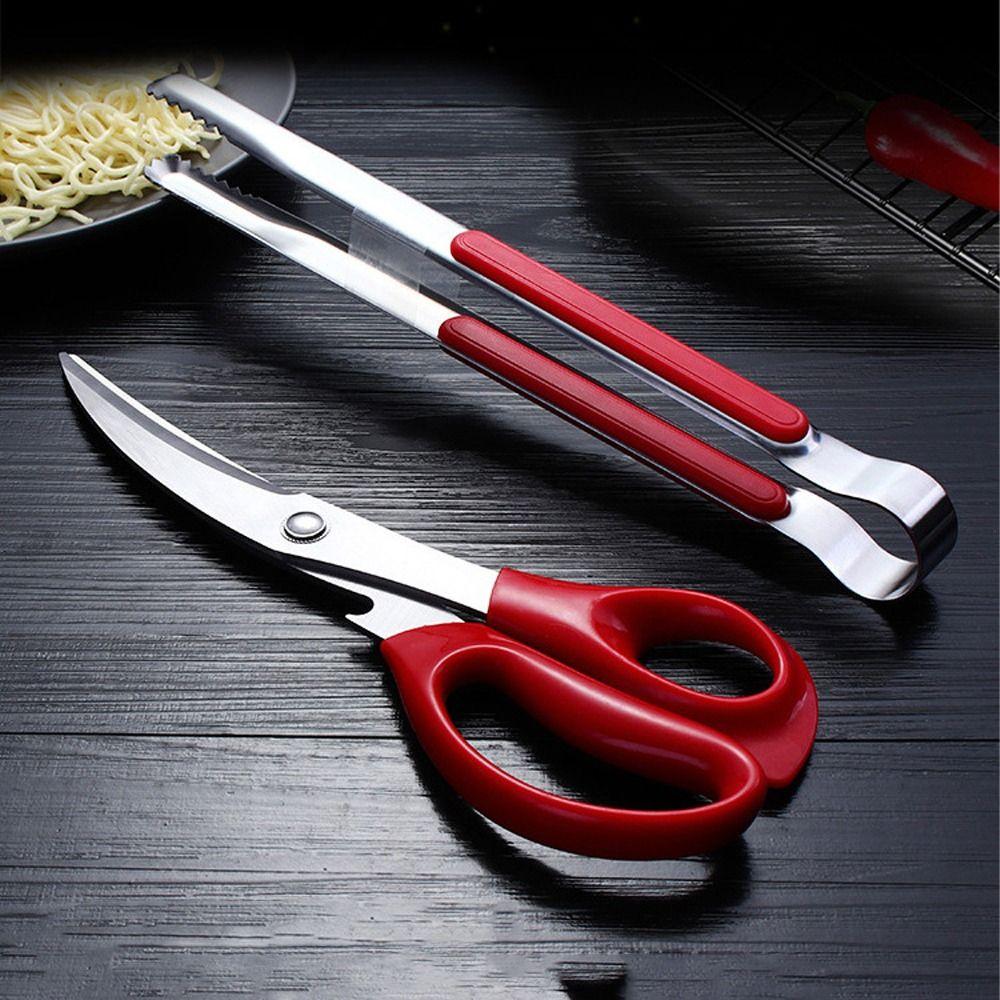 

Stainless Steel Food Tongs Heat Resistant Barbecue Clip Barbecue Scissors For Home Kitchen Cooking червоний