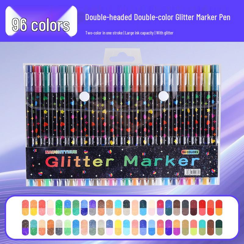 Double-Headed Glitter Marker Fluorescent Pen for Art, DIY, and Dual-Color Notes
