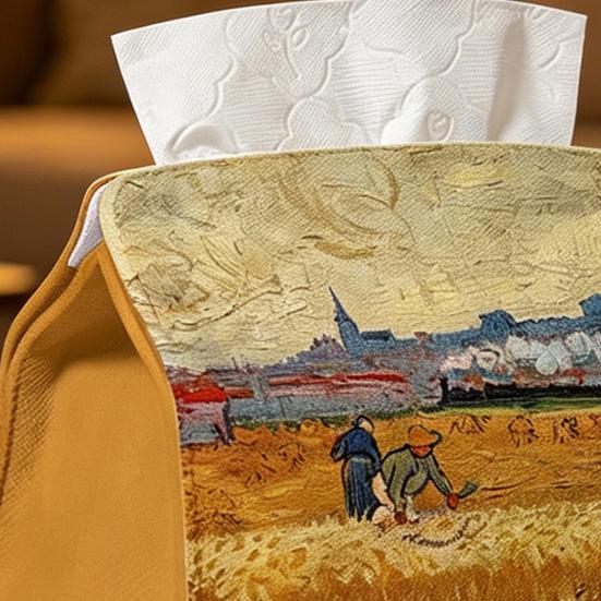 Tissue Box Rectangular Napkin Holder with Oil Painting Design Resistant To Fading Dispenser for Home Office Bathroom Kitchen Bedroom