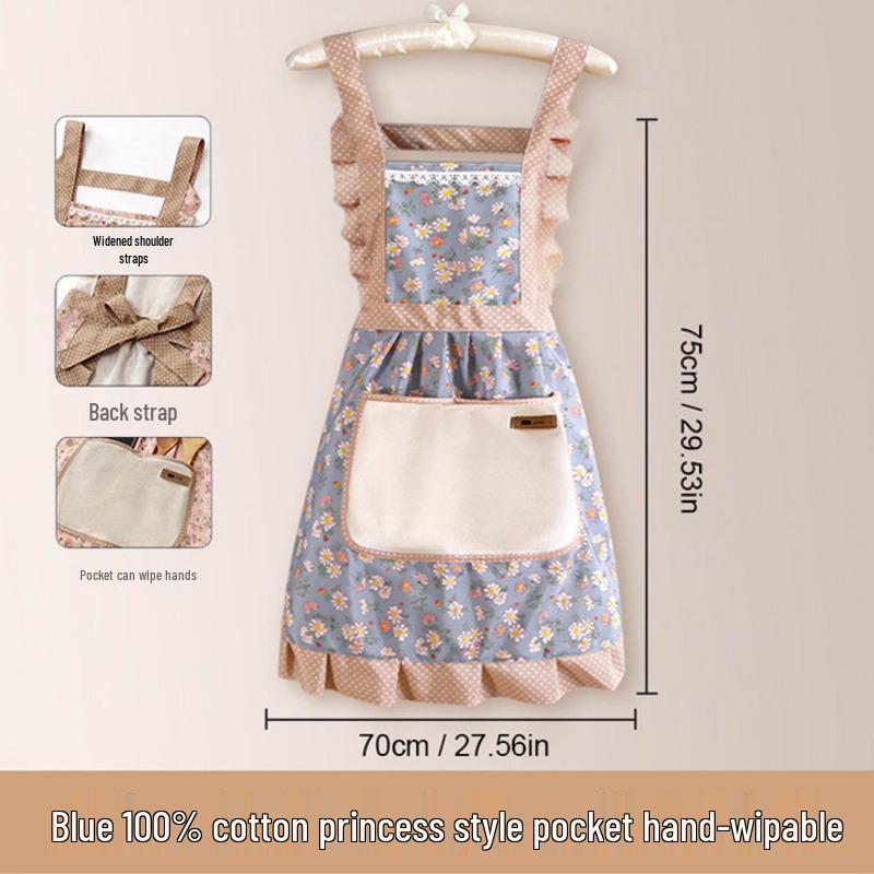 Women's Oilproof Princess Apron with Back Buckle and Large Pocket - Wipeable Kitchen Bib