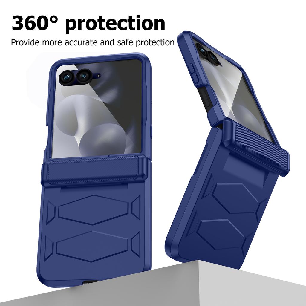 For Motorola Razr 60 Ultra Case with Hinge Protection, Built-in Screen Protector Shockproof All-Inclusive Phone Cover-Blue