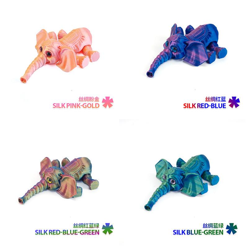 3D Printed Elephant Model Multi-jointed Movable Elephant Action Figurine Solid Mini Elephant Doll Desktop Decoration Kids Gift