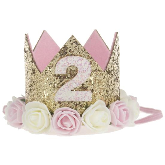 Baby Girl Sequin Number Flower Crown Headband Birthday Party Performing Headwear