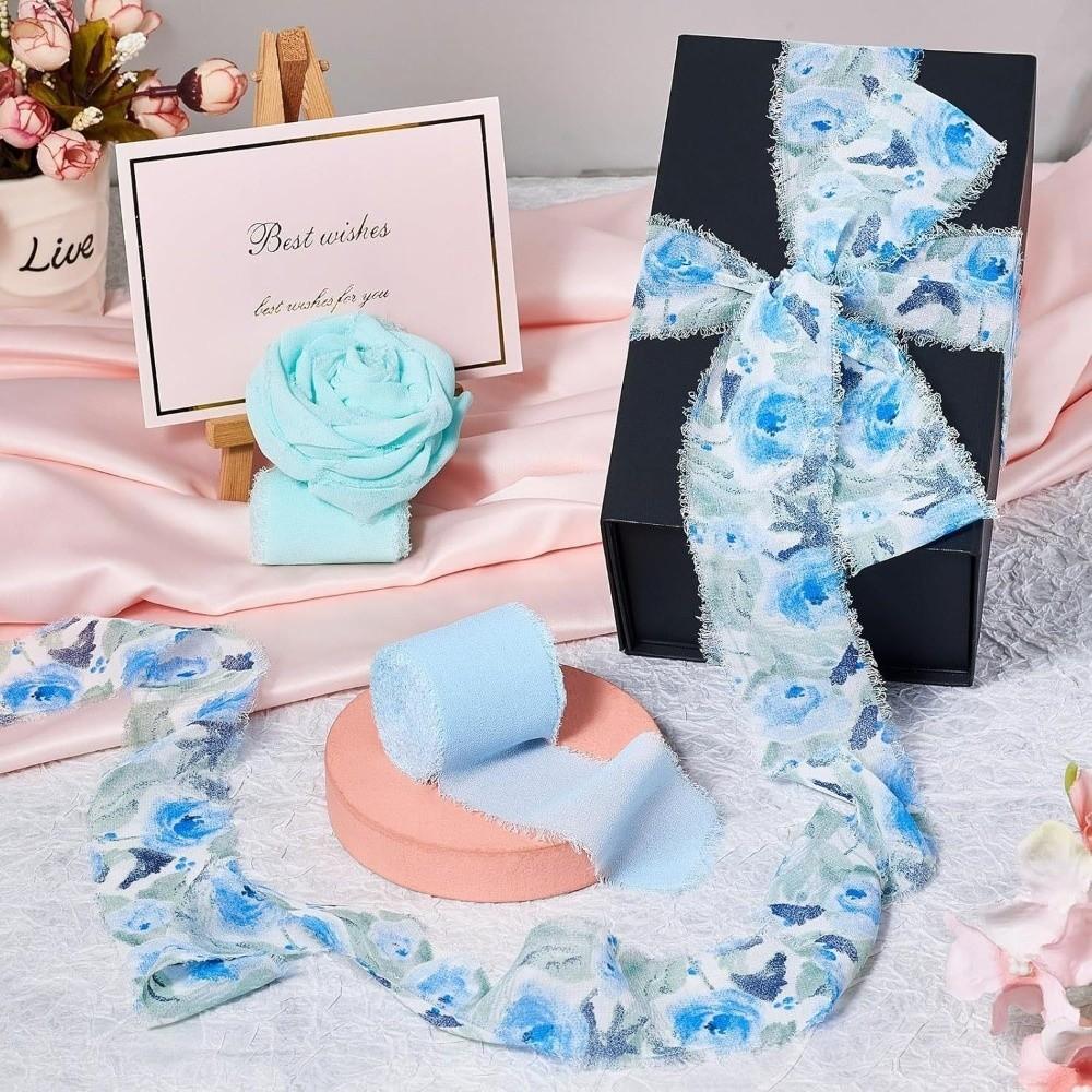 Printed Flowers Satin Ribbon 1/3 Roll Silk Ribbon Decoration Gift Chiffon Ribbon Birthday Party